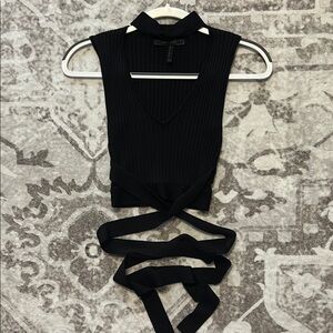 BCBG Max Azria Black Sleeveless Cropped Wrap Top